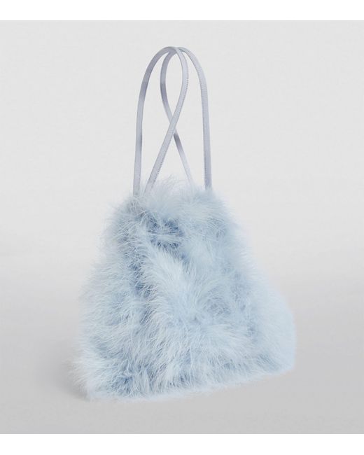 Yves Salomon Blue Mini Feather Top-handle Bag