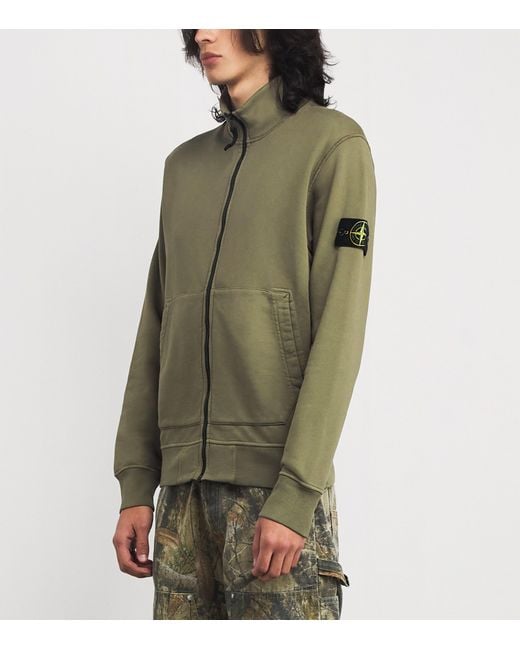 Stone Island Green Organic Cotton Zip-Up Sweatshirt for men