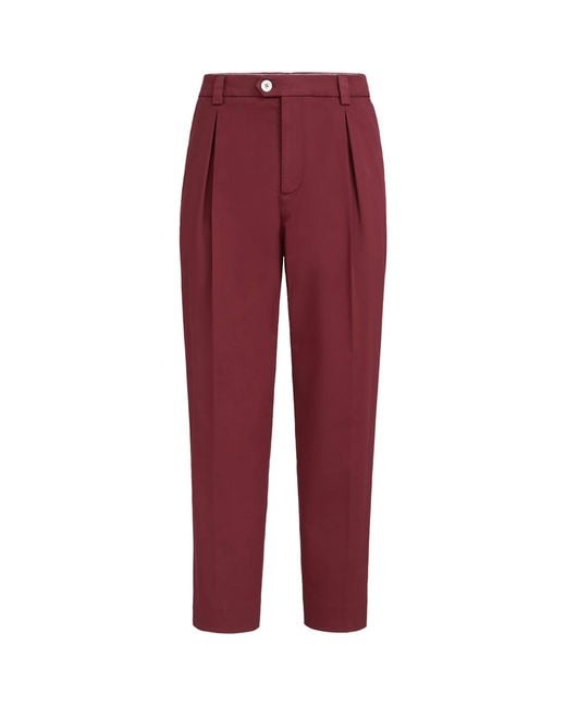Brunello Cucinelli Red Stretch-Cotton Pleated Trousers for men