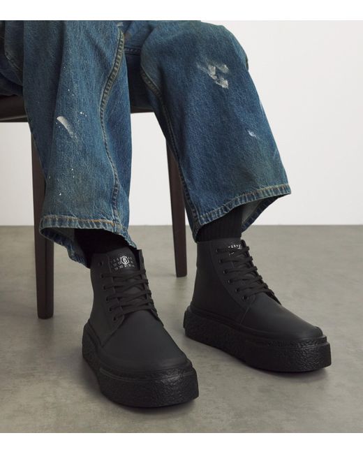 MM6 by Maison Martin Margiela Black Leather High-Top Sneakers for men