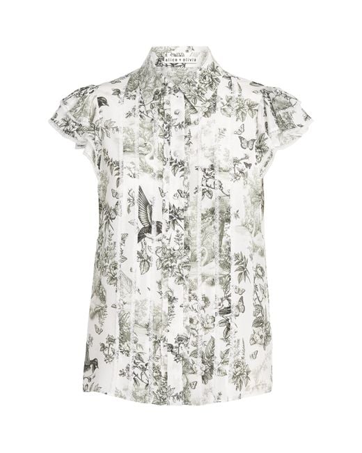 Alice + Olivia White Ruffle Minda Blouse