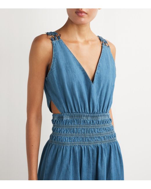 Maje Blue Denim Cut-Out Maxi Dress