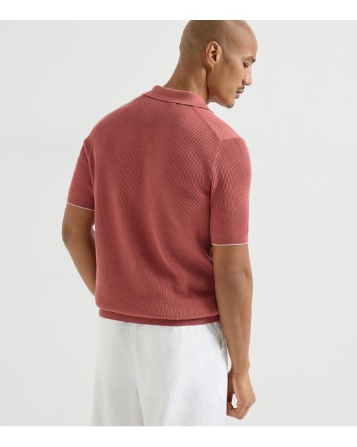 Brunello Cucinelli Pink Cotton Rib-Knit Polo Shirt for men