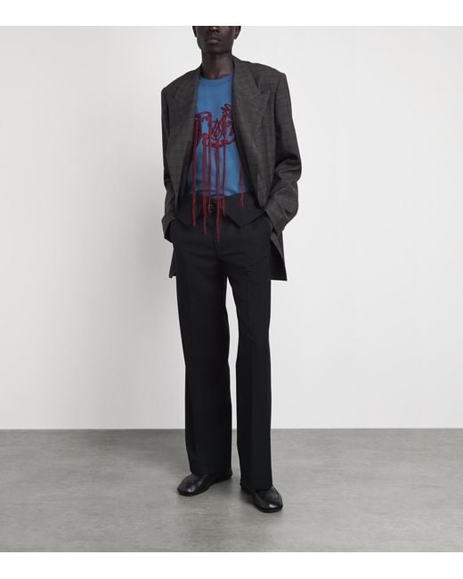 Dries Van Noten Blue Cotton Embroidered Bird T-Shirt for men