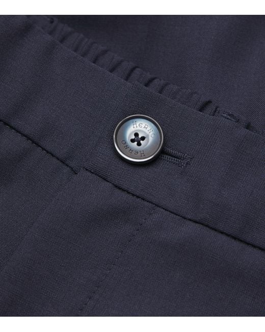 Herno Blue Stretch Virgin Wool Trousers for men