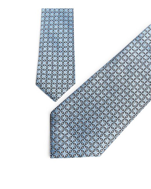 Emporio Armani Blue Silk Woven Geometric Tie for men