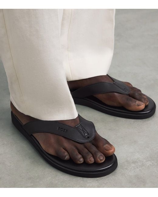 Boss Black Faux Leather Farrel Flip Flops for men