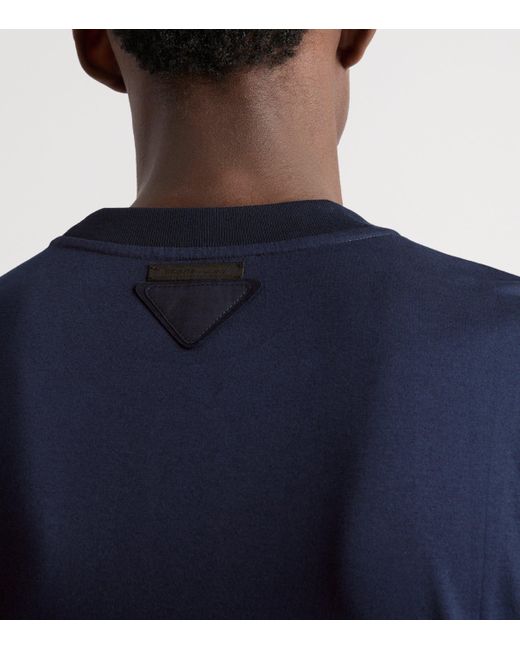 Prada Blue Cotton Conceptual Triangle T-Shirt for men