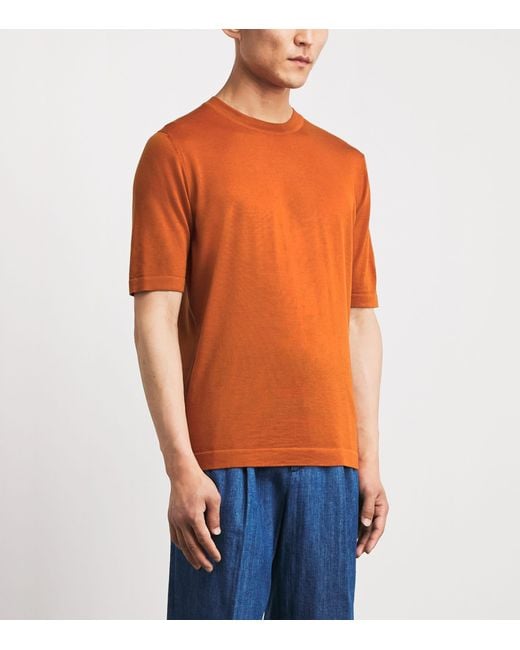 FIORONI CASHMERE Orange Virgin Wool T-Shirt for men