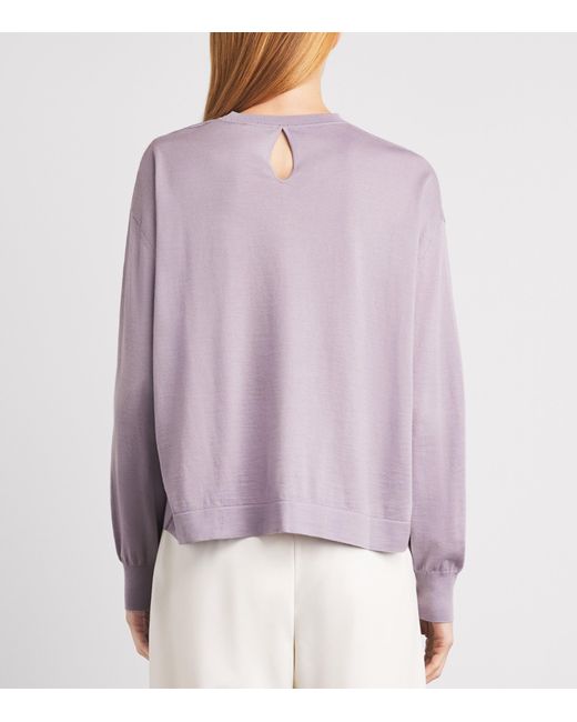 Agnona Purple Wool-Silk-Cashmere Crew-Neck Sweater