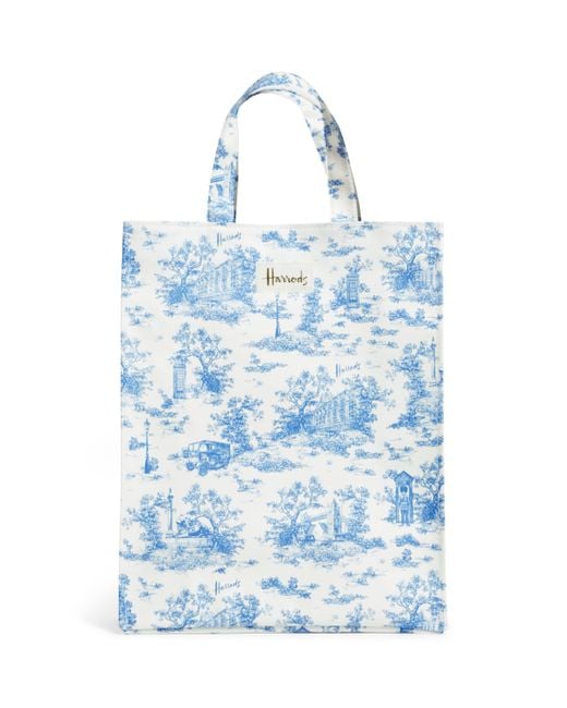 Harrods Blue Medium Toile Shopper Bag