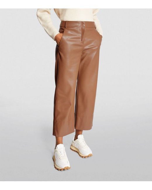 Max Mara Brown Faux-leather Cropped Trousers