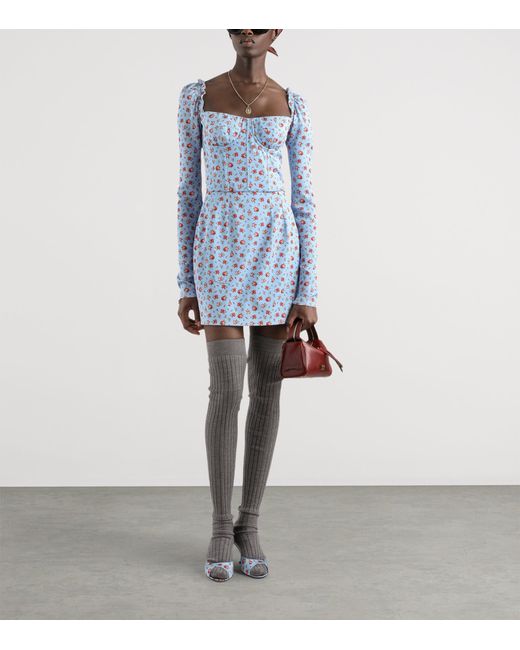 Dolce & Gabbana Blue Silk-Blend Floral Mini Dress