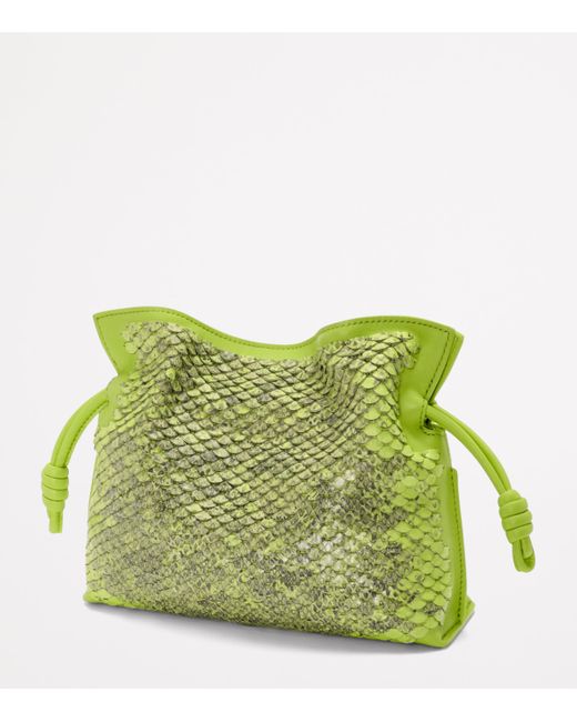 Loewe Green Mini Snakeskin Scales Flamenco Clutch