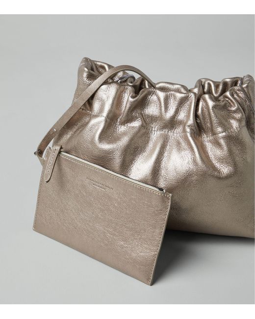Brunello Cucinelli Natural Lamé Calfskin Metallic Cross-body Bag