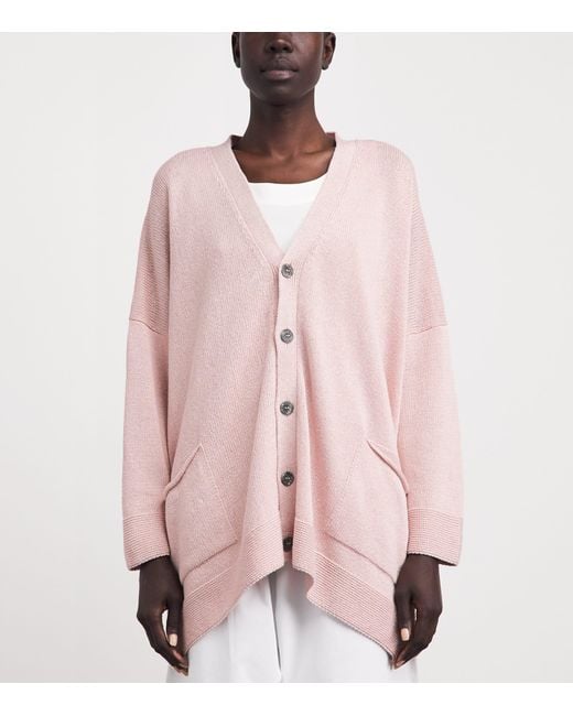 Eskandar Pink Linen-Organic Cotton V-Neck Cardigan
