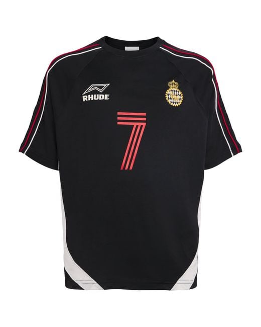 Rhude Black Football Crest T-Shirt for men