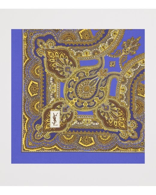 Saint Laurent Blue Silk Paisley Print Scarf
