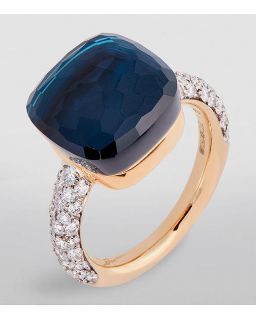 Pomellato Blue Diamond And London Topaz Nudo Ring