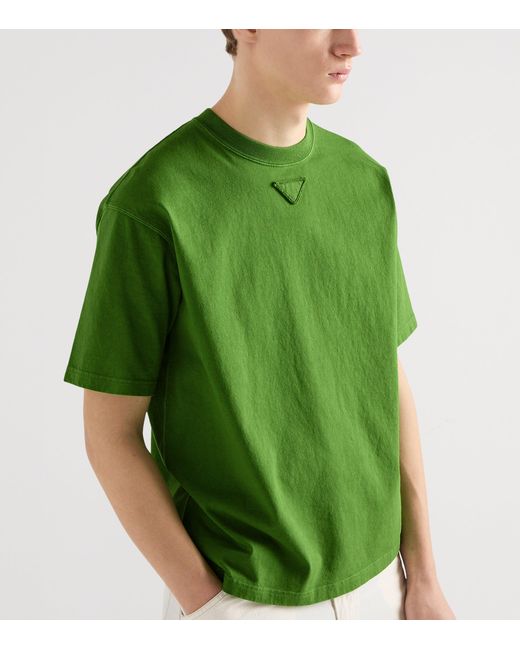 Prada Green Cotton Fabric-Triangle T-Shirt for men