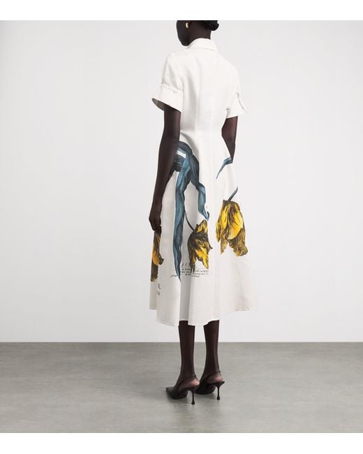 Erdem White Cotton-Blend Printed Midi Shirt Dress