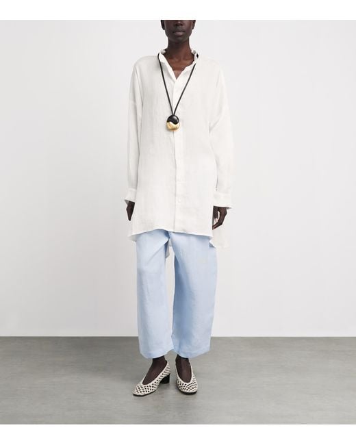 Eskandar White Linen Stand-Collar A-Line Shirt