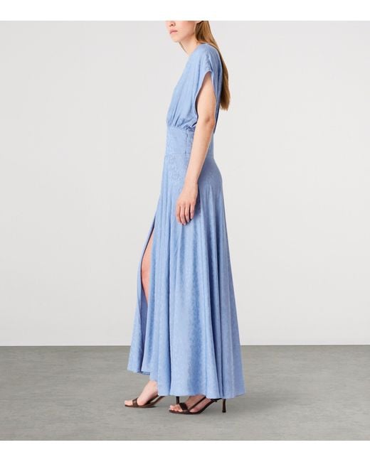 Maje Blue Satin Floral Midi Dress