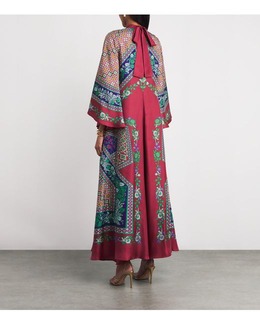LaDoubleJ Red Silk Geometric Print Magnifico Maxi Dress