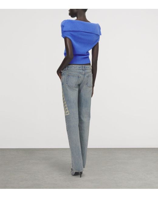 McQueen Blue Wool Layered Boat-Neck Sweater