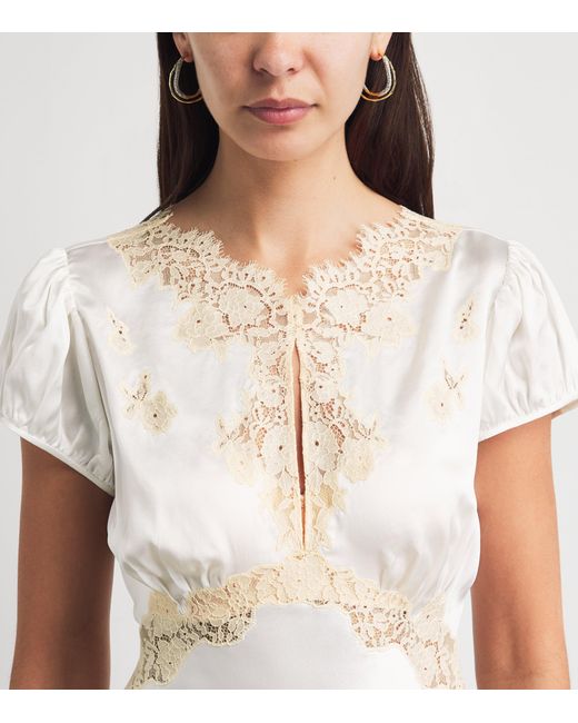Doen White Silk Lace-Trim Junia Mini Dress