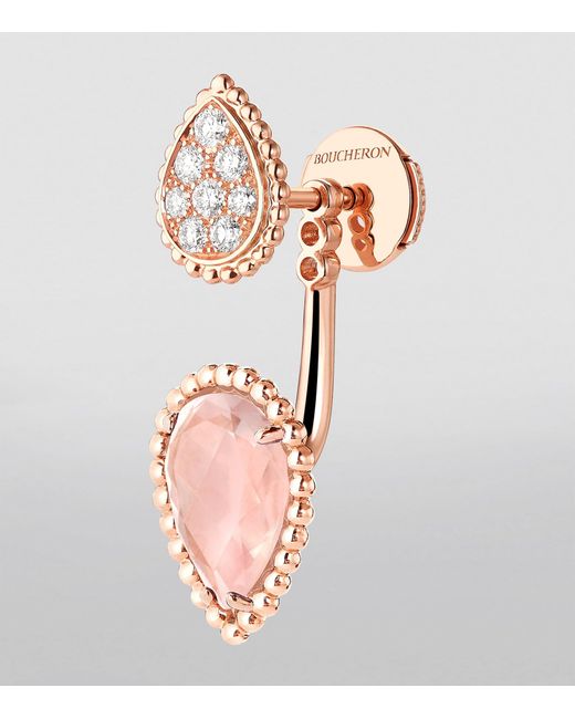 Boucheron Pink Rose, Diamond And Quartz Serpent Bohème Single Earring