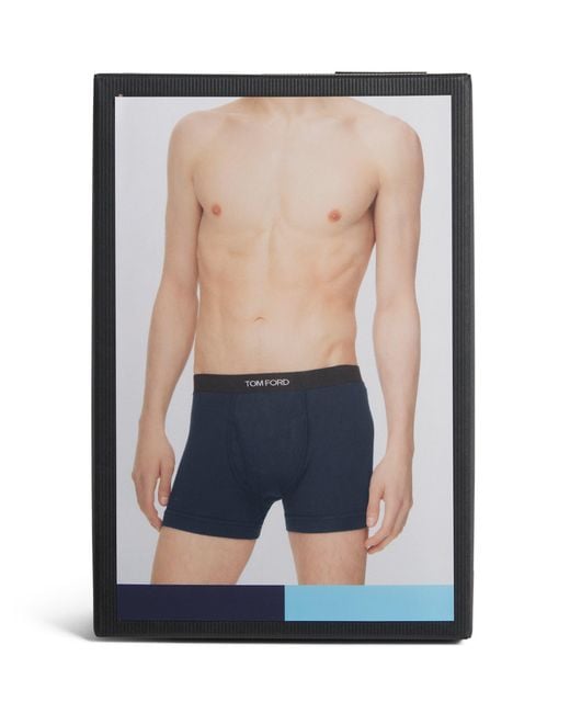 Tom Ford Blue Stretch-Cotton Logo Boxers for men