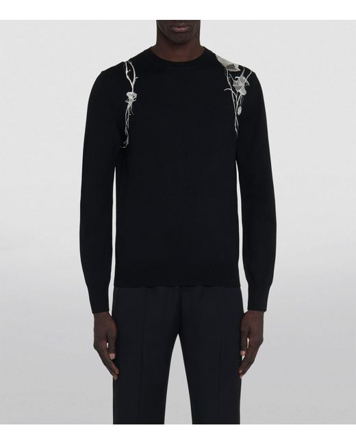 Alexander McQueen Black Wool Jacquard Floral Sweater for men