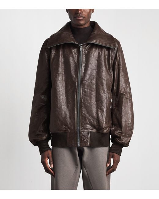 Rick Owens Brown Dracuflight Leather Jacket for men