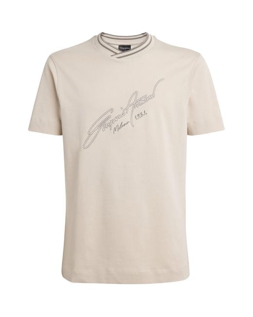 Emporio Armani White Cotton Embroidered Logo T-Shirt for men
