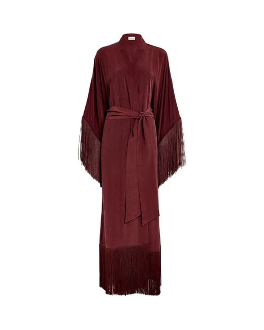 Olivia Von Halle Red Silk Amina Fringed Robe