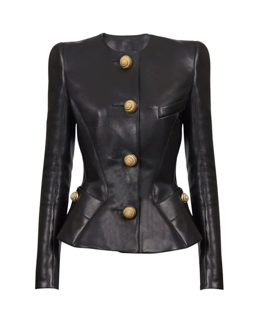 Balmain Black Peplum Leather Jacket