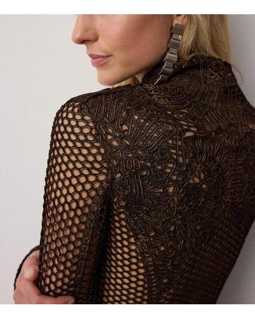 Ralph Lauren Black Metallic Suede Open-Knit Single-Breasted Jacket