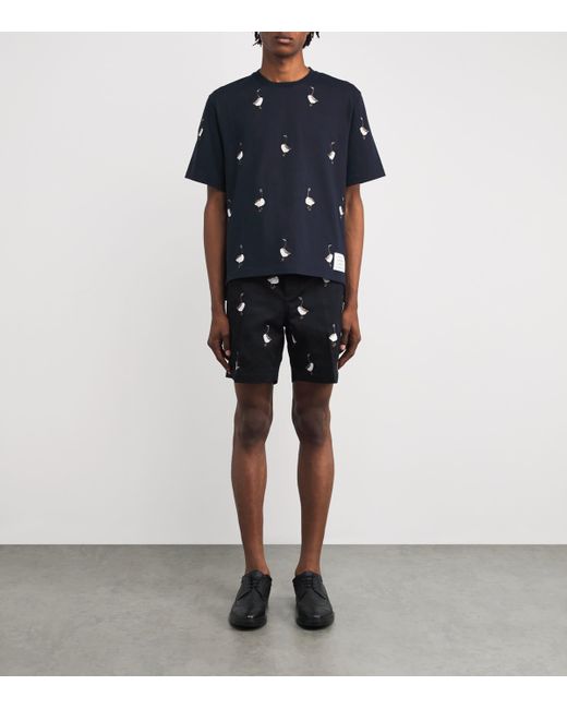 Thom Browne Blue Cotton Embroidered Geese T-Shirt for men