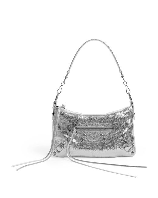 Balenciaga Gray Mini Metallic Leather Le City Moto Shoulder Bag