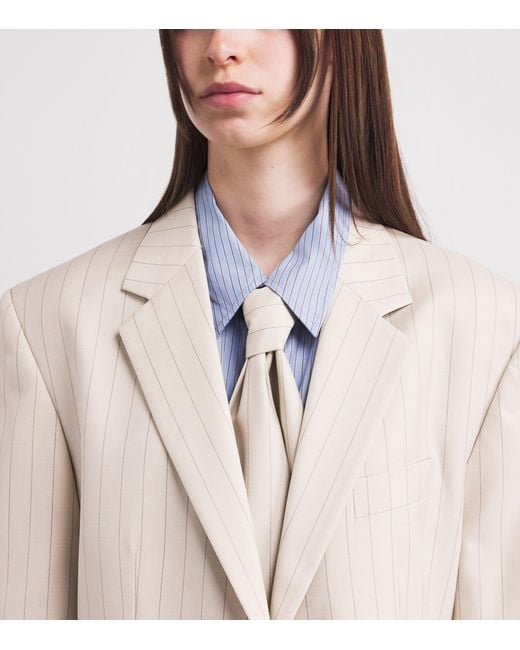 Acne Natural Wool Pinstripe Scarf Blazer