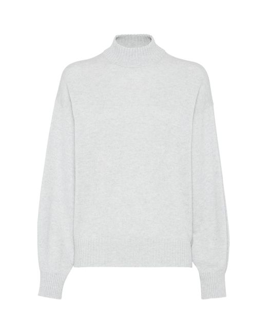 Brunello Cucinelli White Cashmere High-neck Sweater