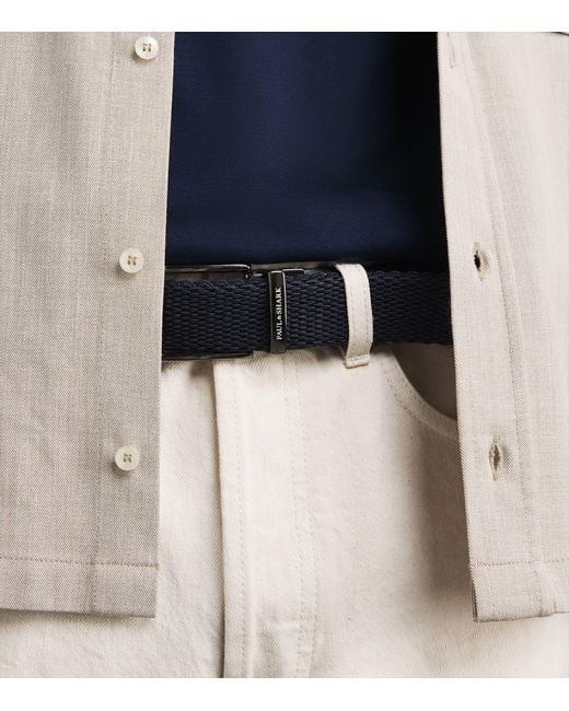 Paul & Shark Blue Cotton-Leather Woven Reversible Belt for men
