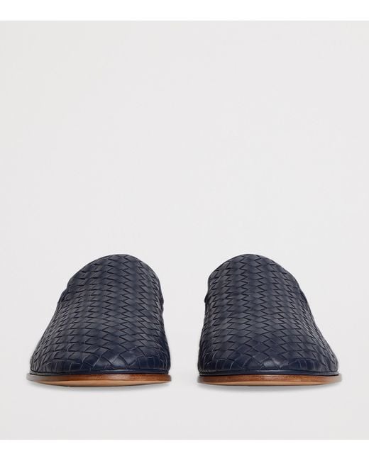 Bottega Veneta Blue Leather Intrecciato Sunday Slippers for men