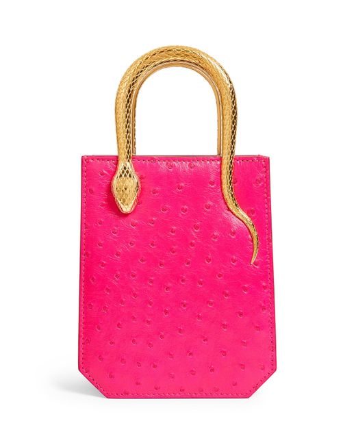 BVLGARI Pink Ostrich Leather Serpentine Cross-Body Bag