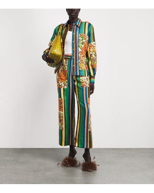 ALÉMAIS Green Linen Stripe Charlie Trousers