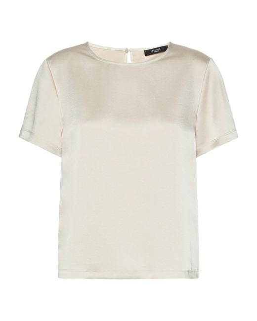 Weekend by Maxmara White Satin Short-Sleeve Blouse