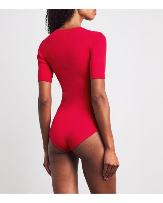 Maje Red Cotton-Blend Short Sleeve Bodysuit