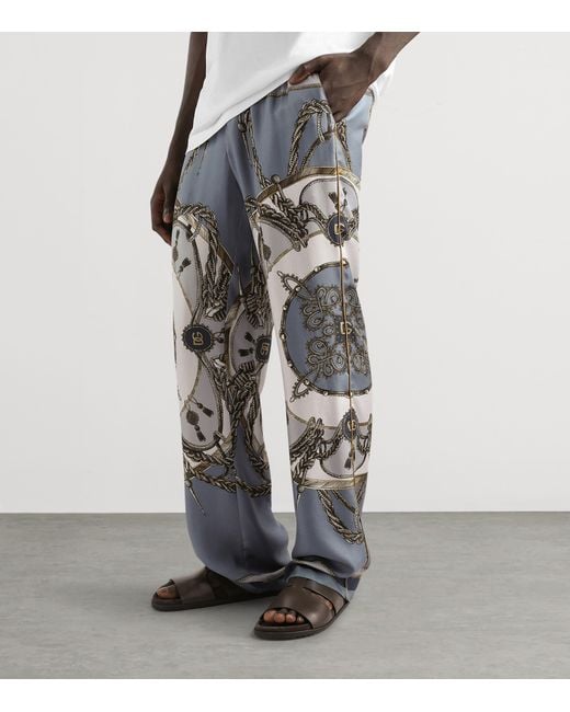 Dolce & Gabbana Gray Silk Twill Printed Trousers for men