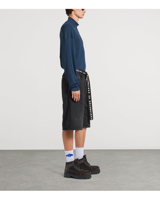 Balenciaga Blue Belted Oversized Denim Shorts for men